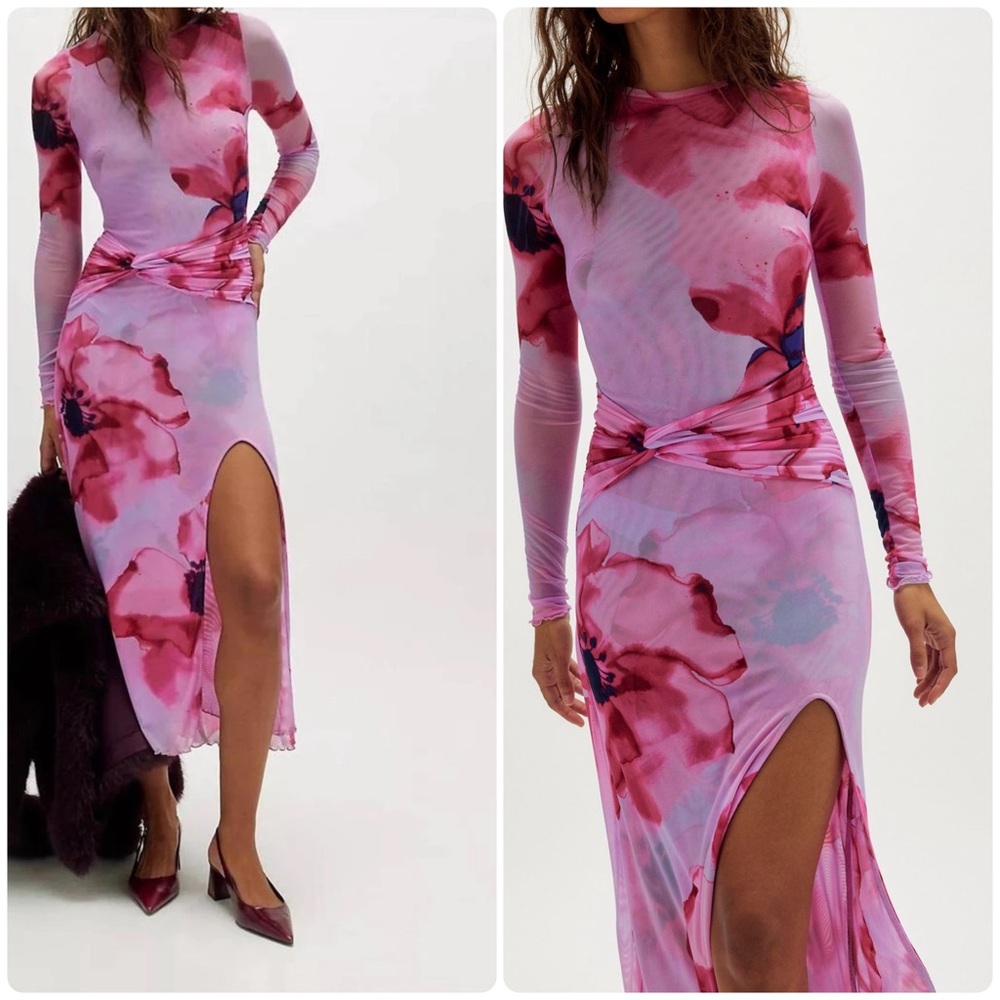 NWT Free People Gianni Mesh Maxi Dress Floral Sunset Combo XS